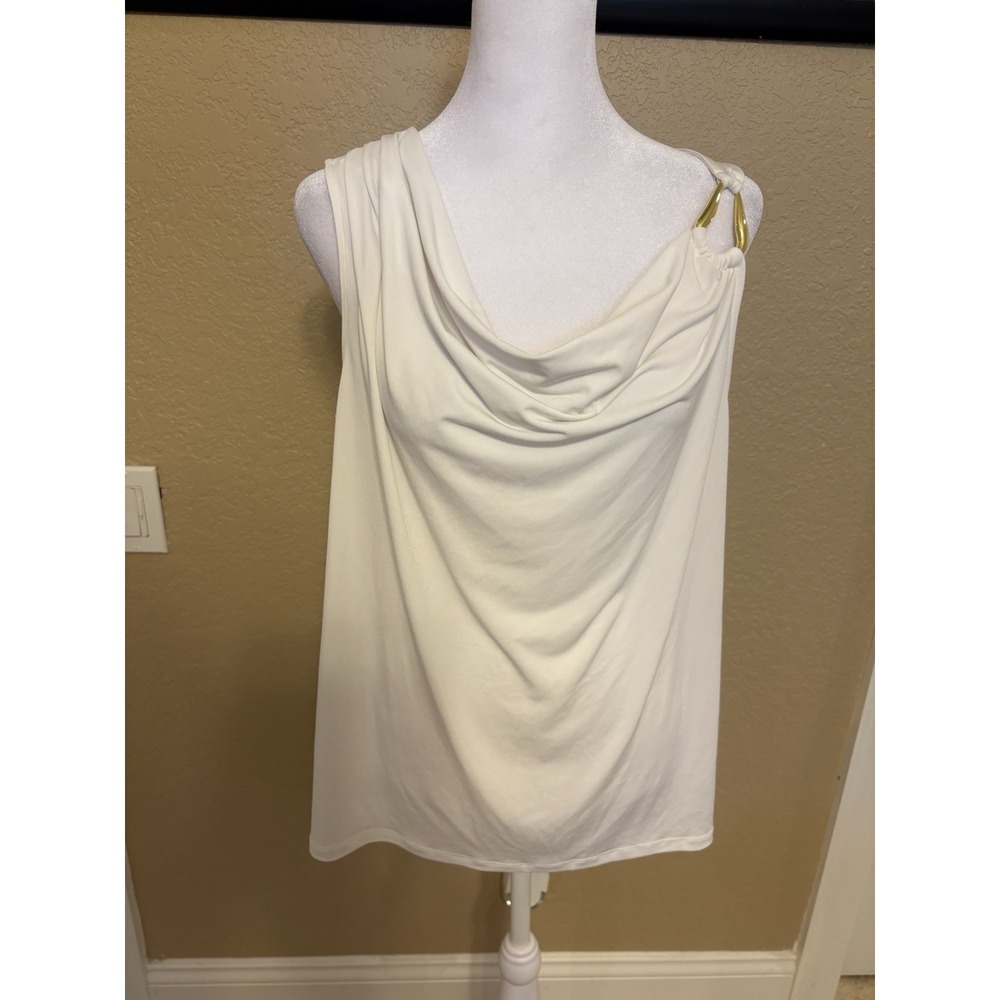 INC International Concepts Sleeveless Cowl Neck Top‎ W/ Shoulder Detail. White,M